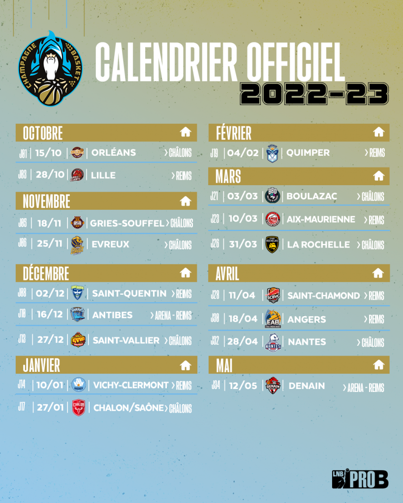 Calendrier Officiel 2022-2023 | Champagne Basket